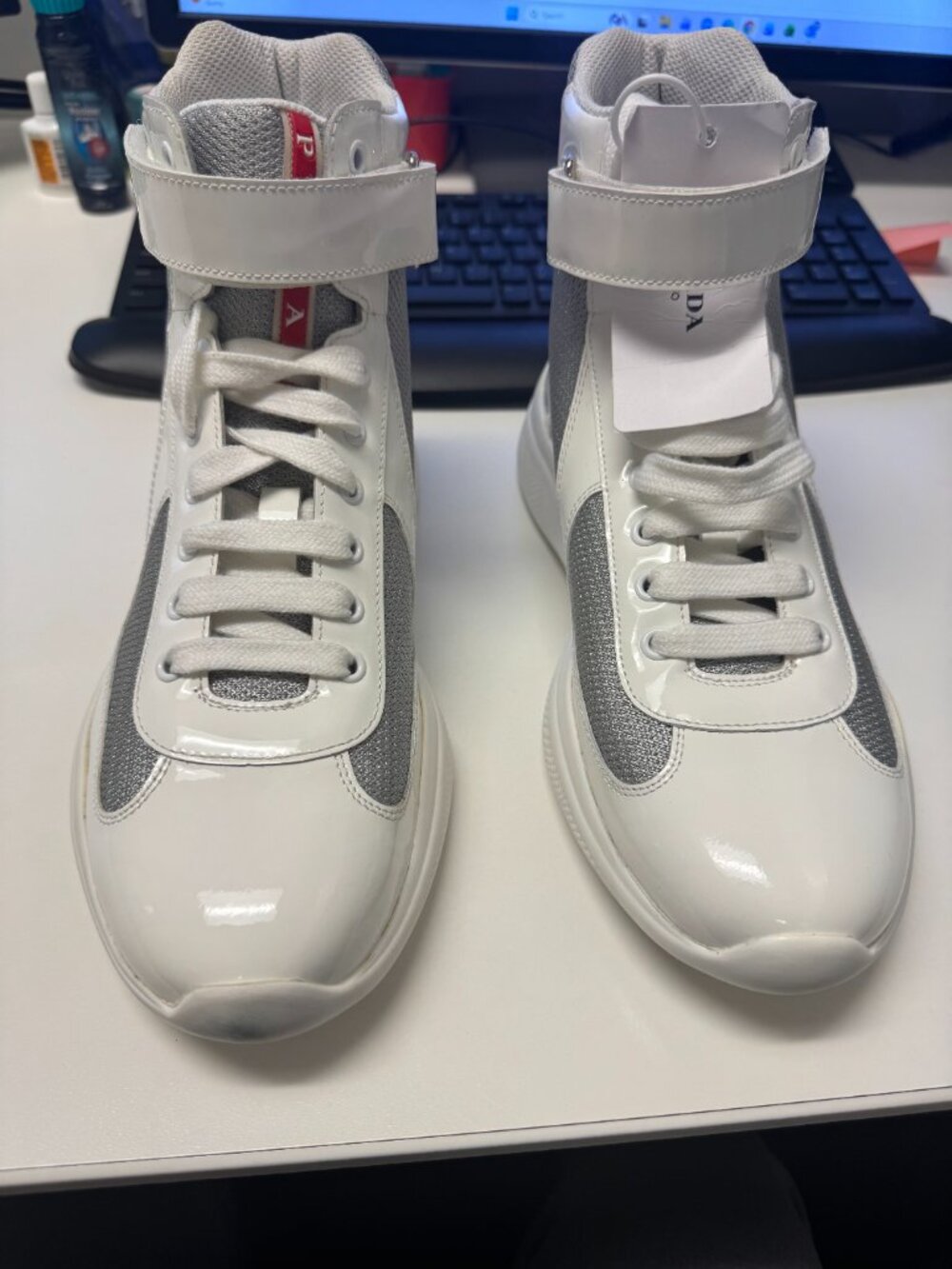 Prada America’s Cup High-Top Sneakers White/Silver Size 6 New with Box